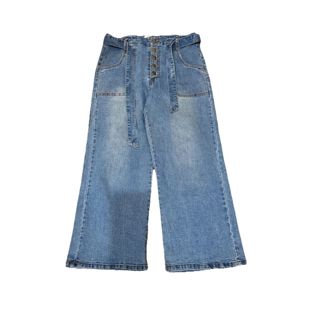 C & V Chelsea & Violet Tie Waist Button Fly Wide‎ Leg Ankle Denim Pant 27 Modern